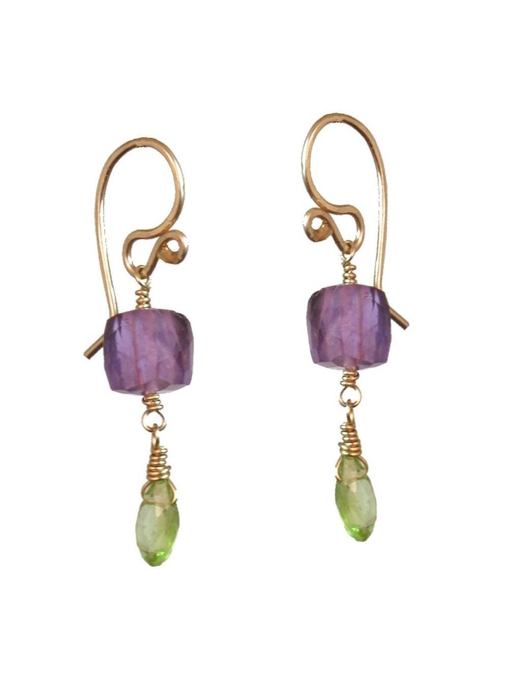 14K Gold Fill Amethyst and Peridot Dangle Earrings